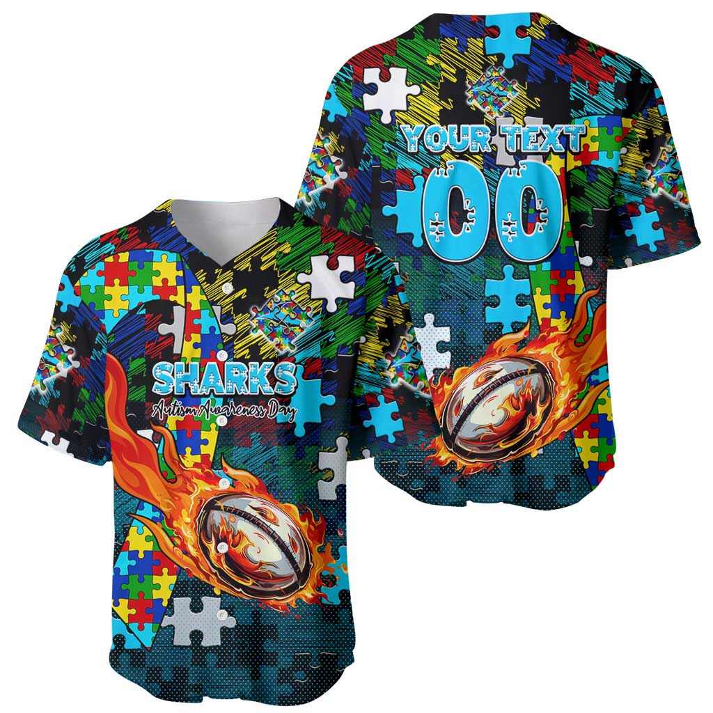 Sharks Autism Awareness Baseball Jersey Puzzle Flames Rugby Ball