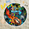 Sharks Autism Awareness Beach Blanket Puzzle Flames Rugby Ball