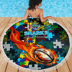 Sharks Autism Awareness Beach Blanket Puzzle Flames Rugby Ball