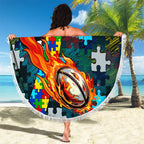 Sharks Autism Awareness Beach Blanket Puzzle Flames Rugby Ball