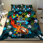 Sharks Autism Awareness Bedding Set Puzzle Flames Rugby Ball