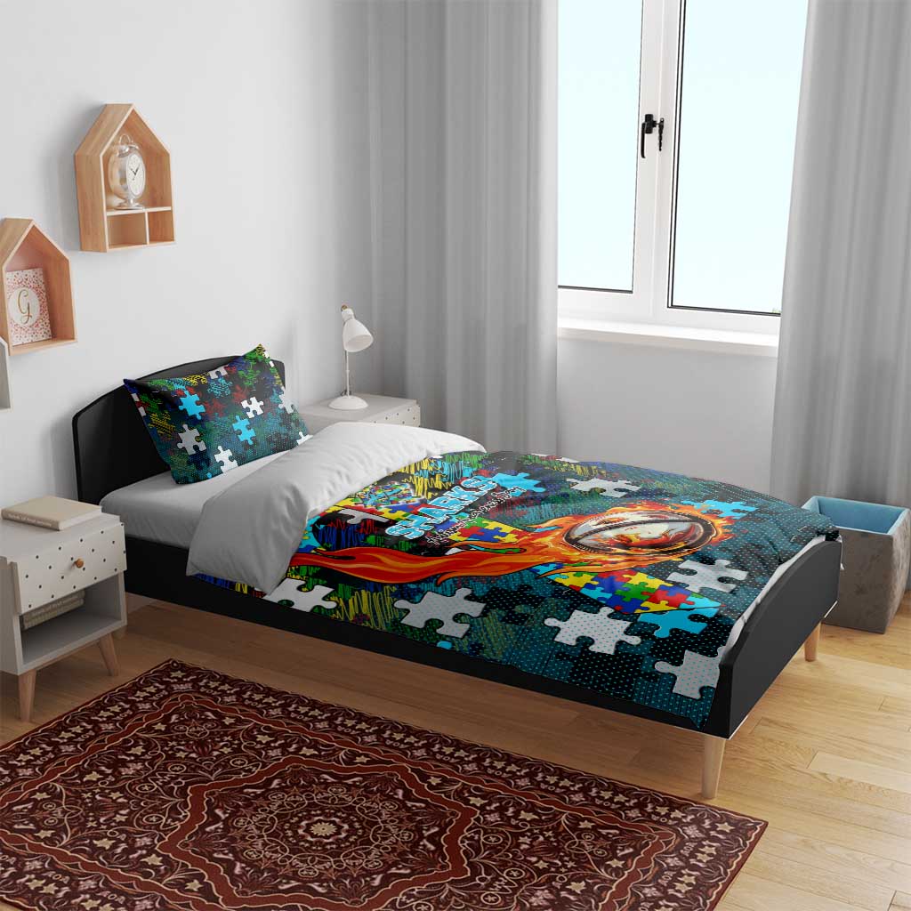 Sharks Autism Awareness Bedding Set Puzzle Flames Rugby Ball