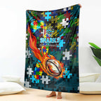 Sharks Autism Awareness Blanket Puzzle Flames Rugby Ball