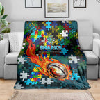 Sharks Autism Awareness Blanket Puzzle Flames Rugby Ball