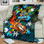 Sharks Autism Awareness Blanket Puzzle Flames Rugby Ball