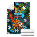 Sharks Autism Awareness Blanket Puzzle Flames Rugby Ball