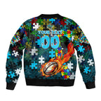 Sharks Autism Awareness Bomber Jacket Puzzle Flames Rugby Ball