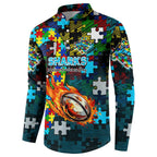 Sharks Autism Awareness Button Sweatshirt Puzzle Flames Rugby Ball