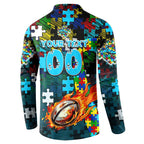 Sharks Autism Awareness Button Sweatshirt Puzzle Flames Rugby Ball