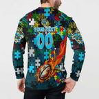 Sharks Autism Awareness Button Sweatshirt Puzzle Flames Rugby Ball