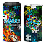 Sharks Autism Awareness 4 in 1 Can Cooler Tumbler Puzzle Flames Rugby Ball