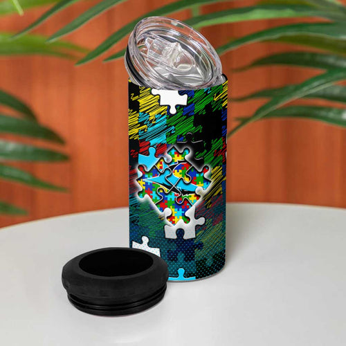 Sharks Autism Awareness 4 in 1 Can Cooler Tumbler Puzzle Flames Rugby Ball