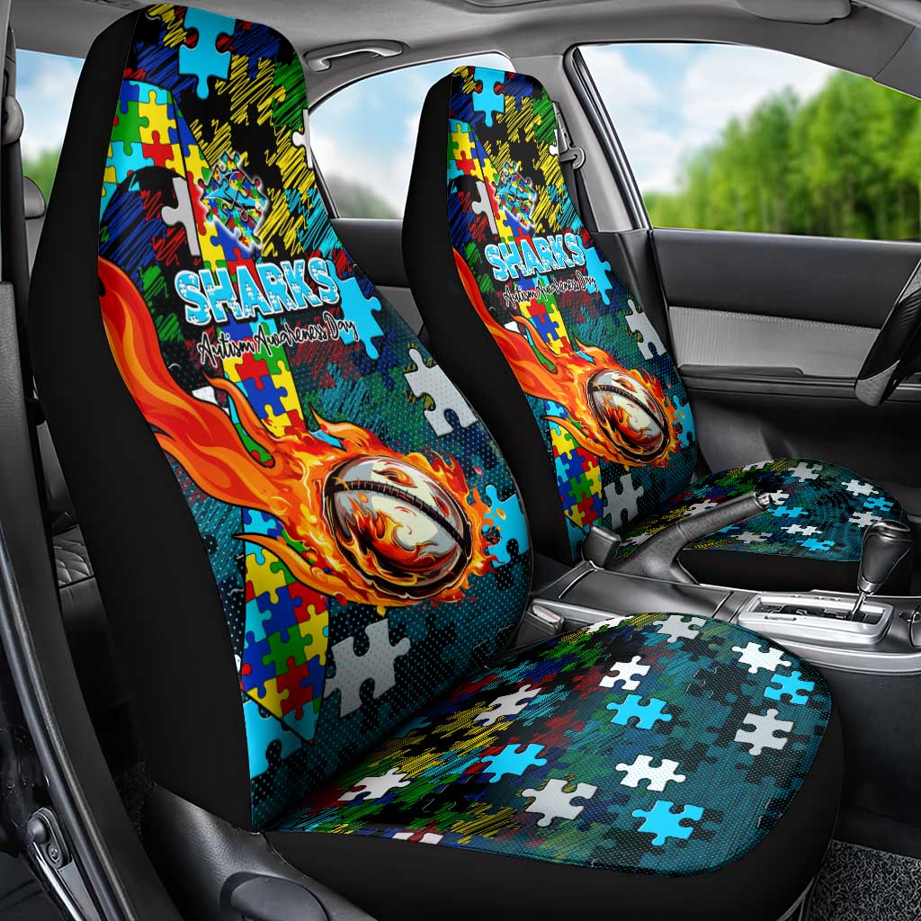 Sharks Autism Awareness Car Seat Cover Puzzle Flames Rugby Ball