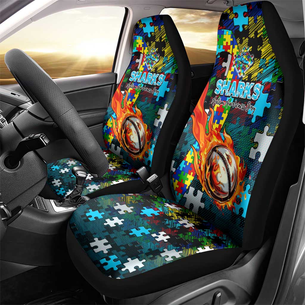 Sharks Autism Awareness Car Seat Cover Puzzle Flames Rugby Ball