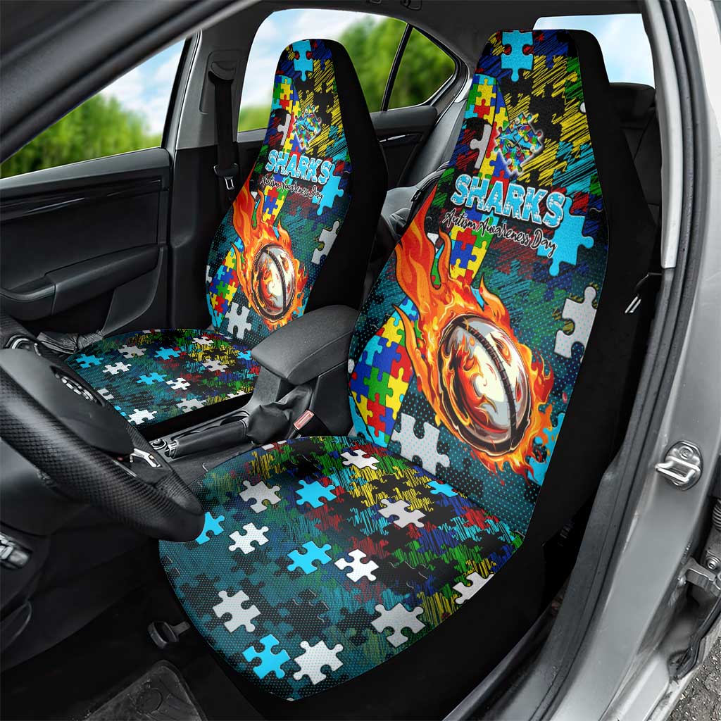 Sharks Autism Awareness Car Seat Cover Puzzle Flames Rugby Ball