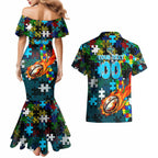 Sharks Autism Awareness Couples Matching Mermaid Dress and Hawaiian Shirt Puzzle Flames Rugby Ball