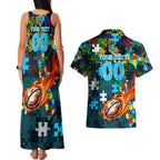 Sharks Autism Awareness Couples Matching Tank Maxi Dress and Hawaiian Shirt Puzzle Flames Rugby Ball