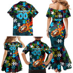 Sharks Autism Awareness Family Matching Mermaid Dress and Hawaiian Shirt Puzzle Flames Rugby Ball