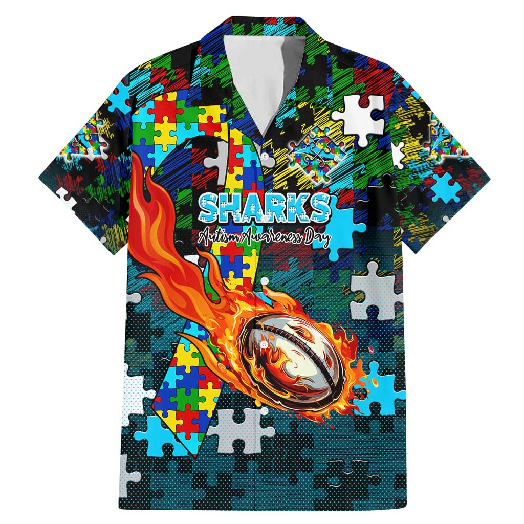 Sharks Autism Awareness Family Matching Mermaid Dress and Hawaiian Shirt Puzzle Flames Rugby Ball