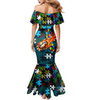 Sharks Autism Awareness Family Matching Mermaid Dress and Hawaiian Shirt Puzzle Flames Rugby Ball