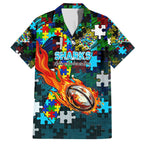 Sharks Autism Awareness Family Matching Off The Shoulder Long Sleeve Dress and Hawaiian Shirt Puzzle Flames Rugby Ball