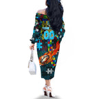 Sharks Autism Awareness Family Matching Off The Shoulder Long Sleeve Dress and Hawaiian Shirt Puzzle Flames Rugby Ball