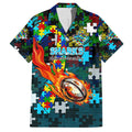 Sharks Autism Awareness Family Matching Off Shoulder Maxi Dress and Hawaiian Shirt Puzzle Flames Rugby Ball