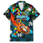 Sharks Autism Awareness Family Matching Off Shoulder Maxi Dress and Hawaiian Shirt Puzzle Flames Rugby Ball