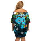 Sharks Autism Awareness Family Matching Off Shoulder Short Dress and Hawaiian Shirt Puzzle Flames Rugby Ball