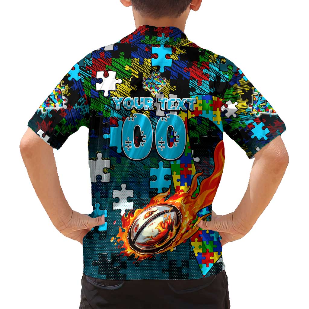 Sharks Autism Awareness Family Matching Puletasi and Hawaiian Shirt Puzzle Flames Rugby Ball