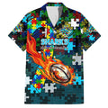 Sharks Autism Awareness Family Matching Short Sleeve Bodycon Dress and Hawaiian Shirt Puzzle Flames Rugby Ball