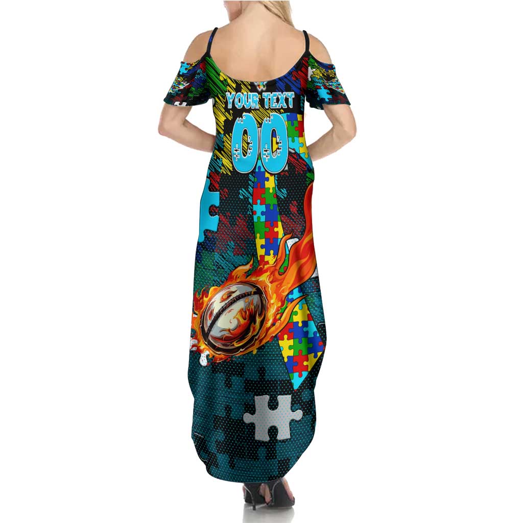 Sharks Autism Awareness Family Matching Summer Maxi Dress and Hawaiian Shirt Puzzle Flames Rugby Ball