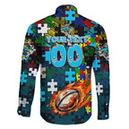 Sharks Autism Awareness Family Matching Tank Maxi Dress and Hawaiian Shirt Puzzle Flames Rugby Ball
