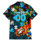 Sharks Autism Awareness Hawaiian Shirt Puzzle Flames Rugby Ball