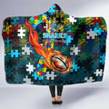 Sharks Autism Awareness Hooded Blanket Puzzle Flames Rugby Ball