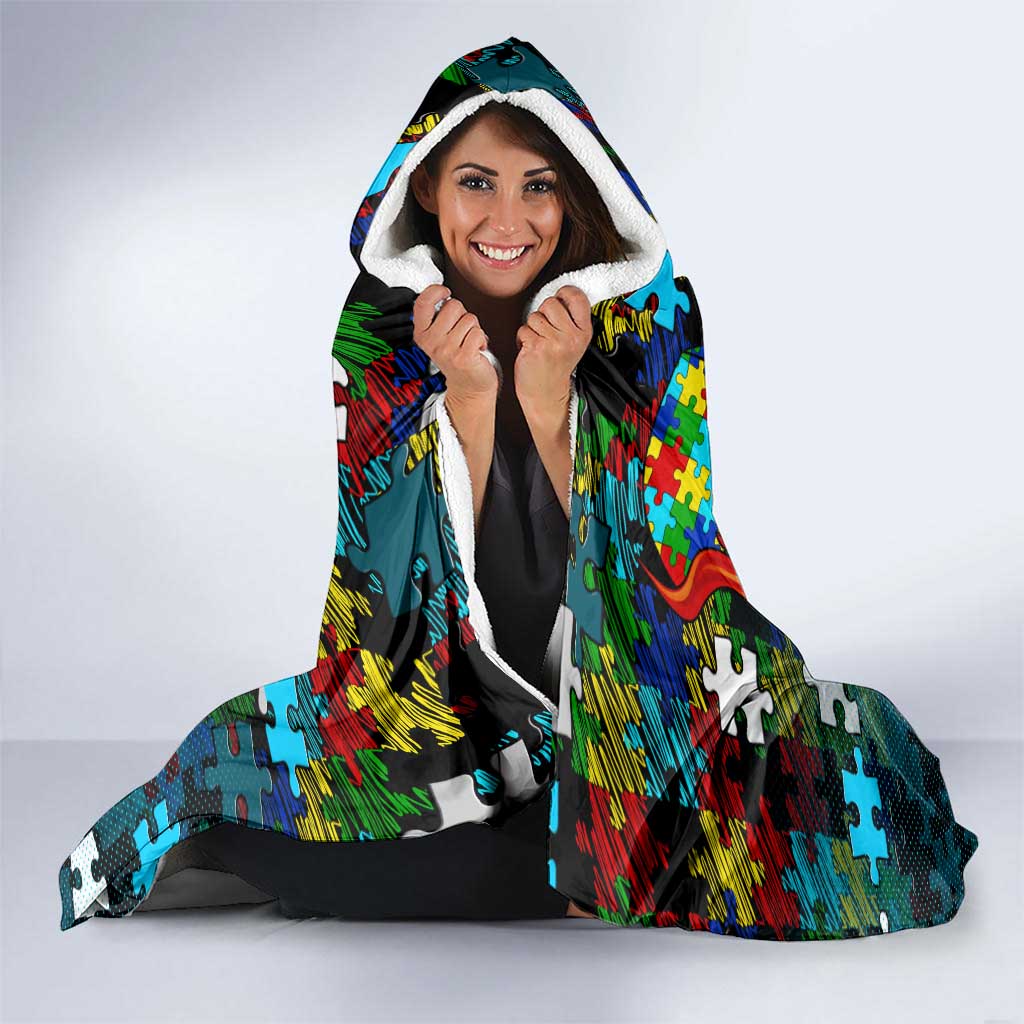 Sharks Autism Awareness Hooded Blanket Puzzle Flames Rugby Ball