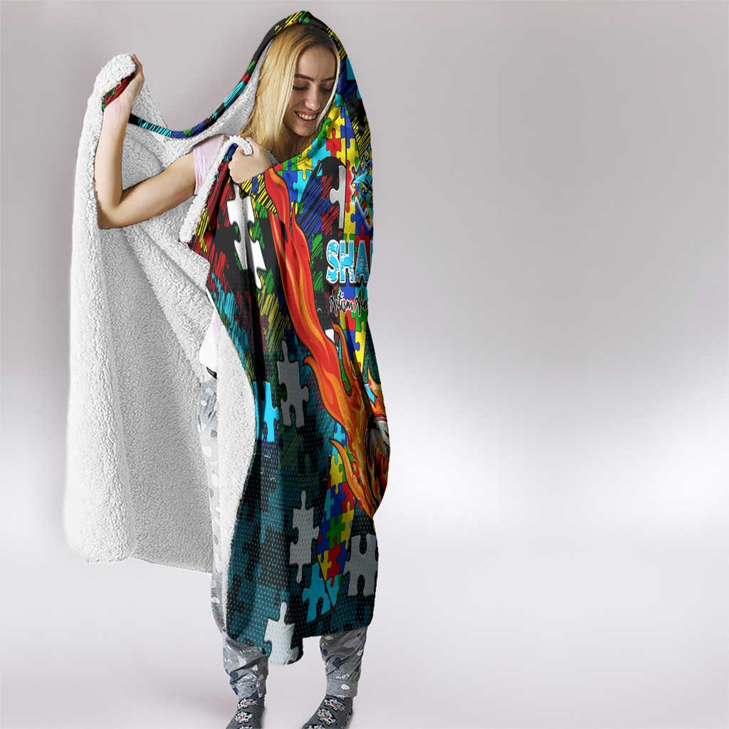 Sharks Autism Awareness Hooded Blanket Puzzle Flames Rugby Ball