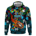 Sharks Autism Awareness Hoodie Puzzle Flames Rugby Ball
