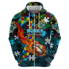 Sharks Autism Awareness Hoodie Puzzle Flames Rugby Ball