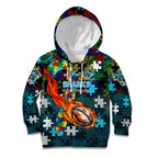 Sharks Autism Awareness Kid Hoodie Puzzle Flames Rugby Ball