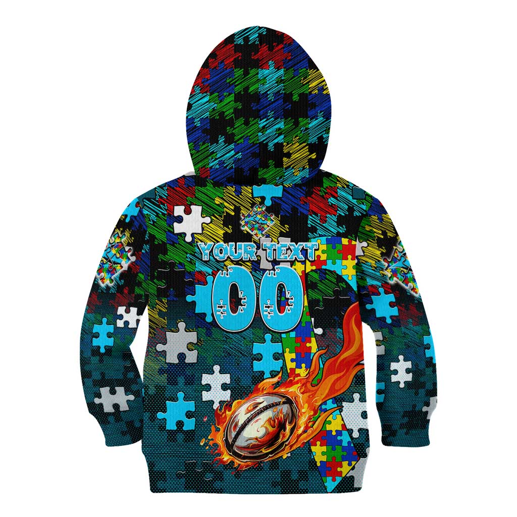 Sharks Autism Awareness Kid Hoodie Puzzle Flames Rugby Ball