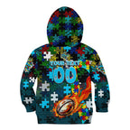 Sharks Autism Awareness Kid Hoodie Puzzle Flames Rugby Ball