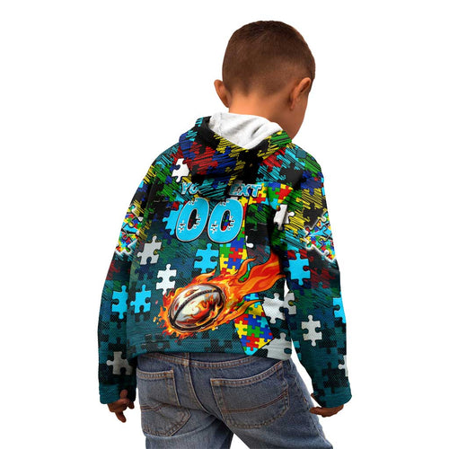 Sharks Autism Awareness Kid Hoodie Puzzle Flames Rugby Ball