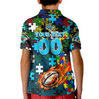 Sharks Autism Awareness Kid Polo Shirt Puzzle Flames Rugby Ball