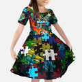 Sharks Autism Awareness Kid Short Sleeve Dress Puzzle Flames Rugby Ball