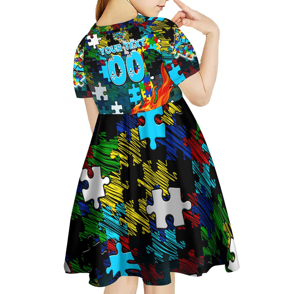 Sharks Autism Awareness Kid Short Sleeve Dress Puzzle Flames Rugby Ball