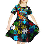 Sharks Autism Awareness Kid Short Sleeve Dress Puzzle Flames Rugby Ball