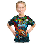 Sharks Autism Awareness Kid T Shirt Puzzle Flames Rugby Ball