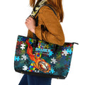 Sharks Autism Awareness Leather Tote Bag Puzzle Flames Rugby Ball