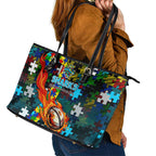 Sharks Autism Awareness Leather Tote Bag Puzzle Flames Rugby Ball